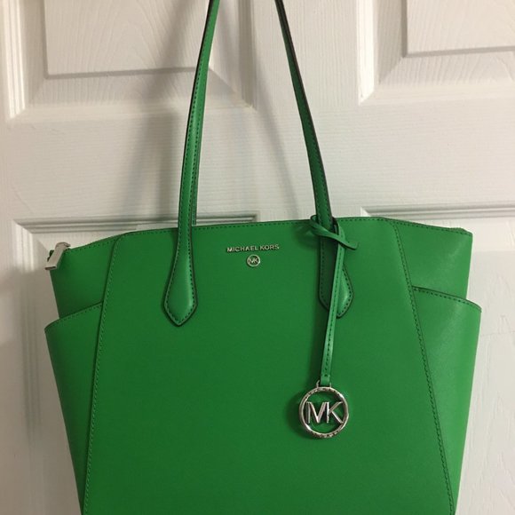 Large 15x10x4 Marilyn Palm Green Leather Michael Kors Jet Set Shoulder Bag - Picture 6 of 7